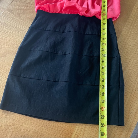 B. Darlin Dress, Coral/Pink and Black with a crocheted lace pattern. - Picture 5 of 7